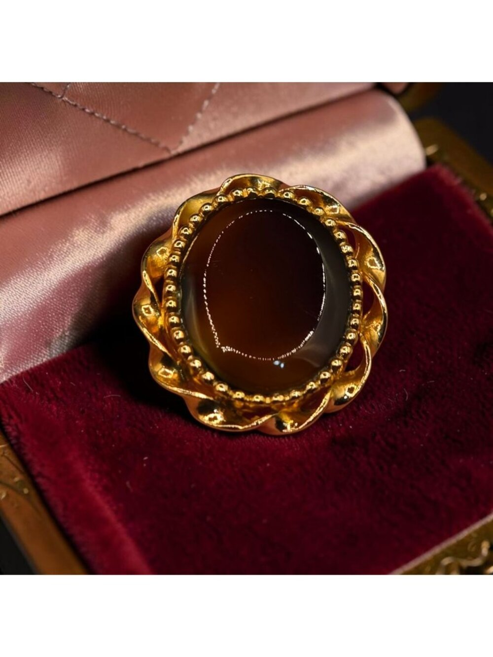Emmons root beer glass cabochon brooch 1.25"x1"